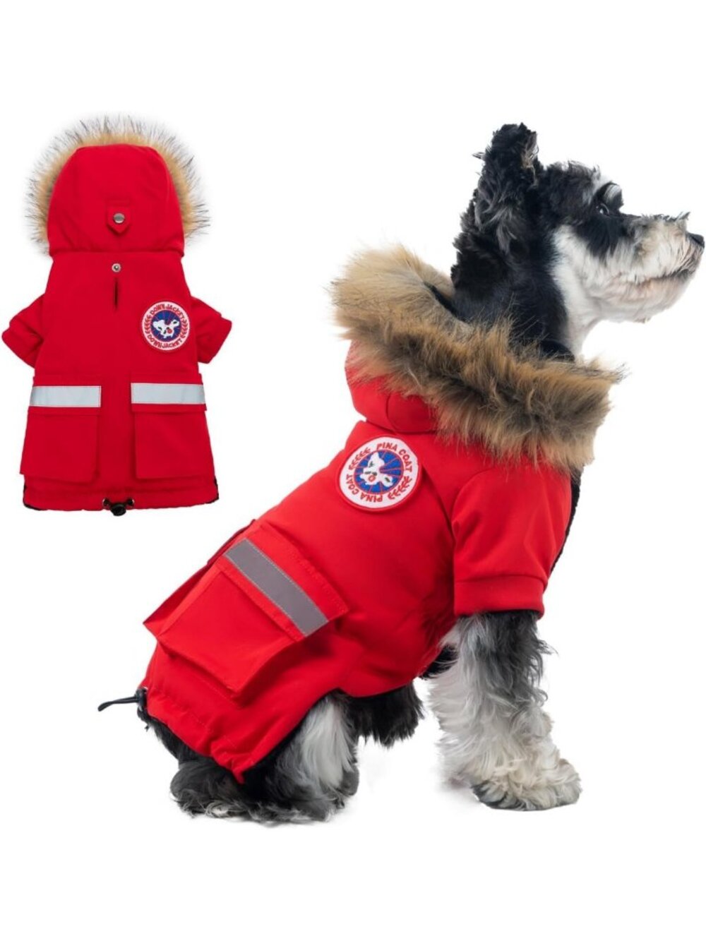 Cozy Waterproof Small Dog Coat - Warm Winter Jacket with Faux Fur Hood & Pocket